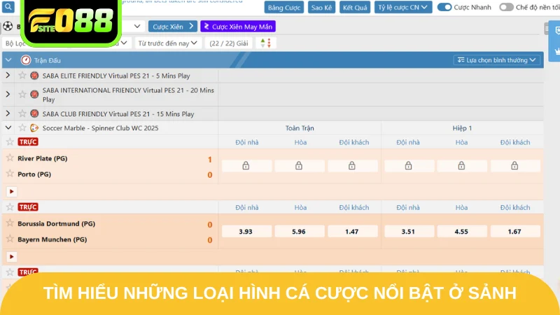 SABA Sport Fo88 - Chinh Phục Sàn Thể Thao Đẳng Cấp 2025 4 Tìm hiểu những loại hình cá cược nổi bật ở sảnh